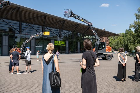 Opening of the installation "THE HUDDLE" by Katja Aufleger on the forecourt of the Jahrhunderthalle Bochum.